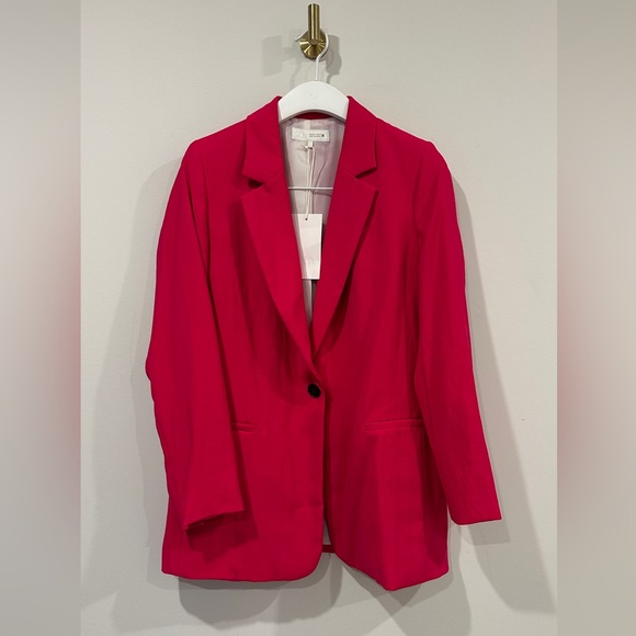 Zara Fuchsia Pink Crinkled Effect Blazer Size Small NWT - Picture 7 of 13